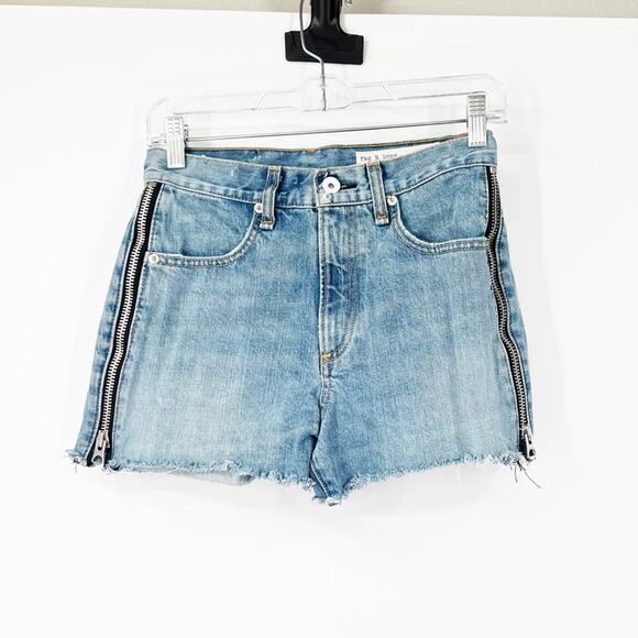 Rag & Bone Maya High Rise Denim Shorts in Medland Side Zippers - Picture 2 of 7